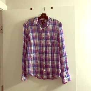 J Crew Crinkled Plaid Button Up